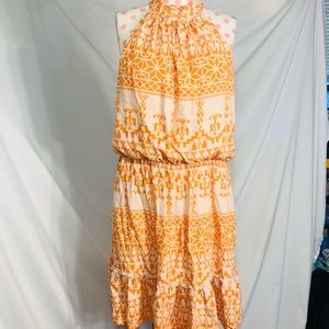 BTFRM Flowy Orange & White Tribal Print Halter Sundress Dress Sz XL